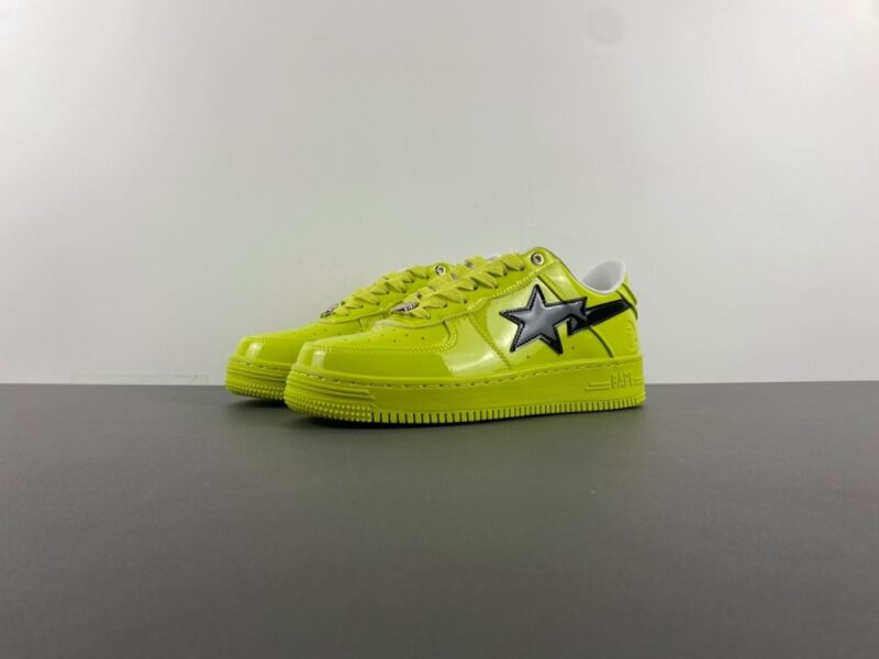 A Bathing Ape BAPE Sta Painted Leather Sneaker GREEN X BLACK