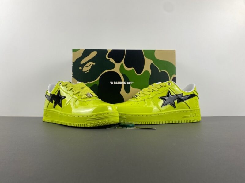 A Bathing Ape BAPE Sta Painted Leather Sneaker GREEN X BLACK - Image 5