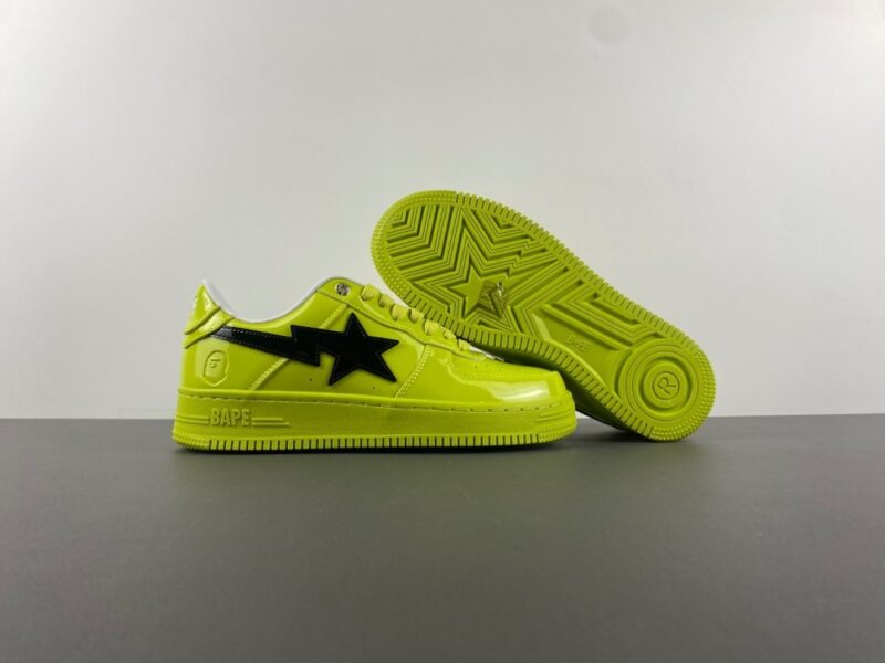 A Bathing Ape BAPE Sta Painted Leather Sneaker GREEN X BLACK - Image 7