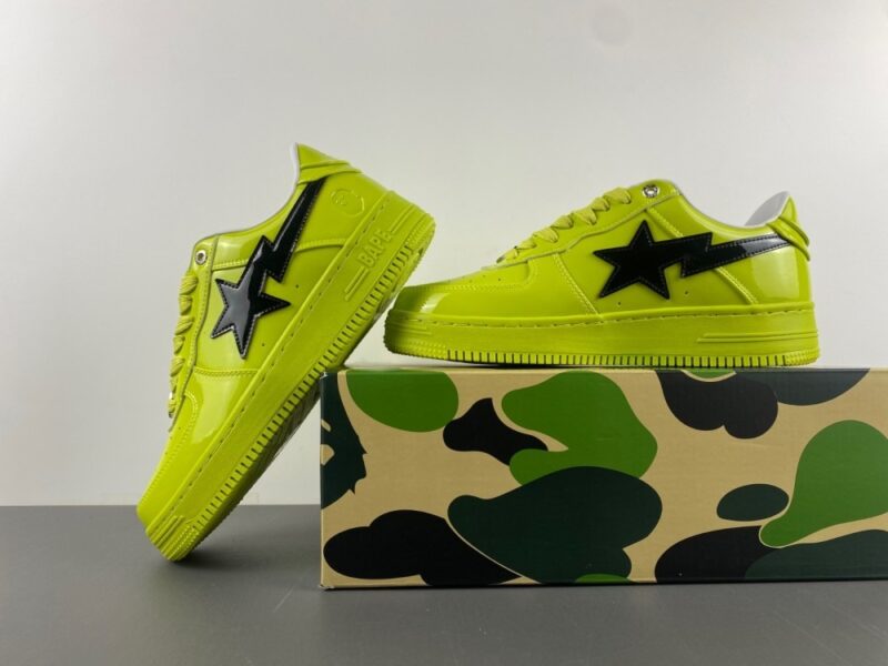 A Bathing Ape BAPE Sta Painted Leather Sneaker GREEN X BLACK - Image 15