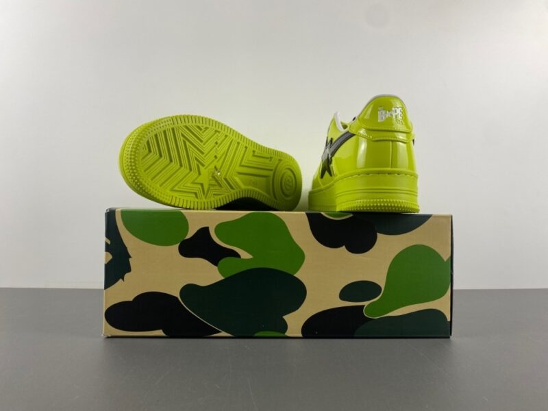 A Bathing Ape BAPE Sta Painted Leather Sneaker GREEN X BLACK - Image 16