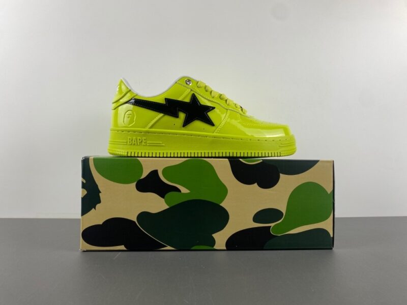 A Bathing Ape BAPE Sta Painted Leather Sneaker GREEN X BLACK - Image 17