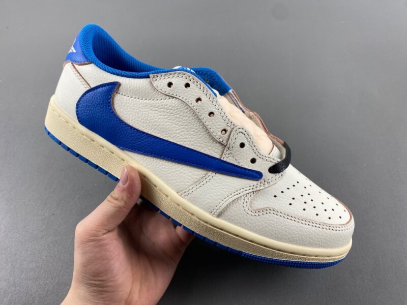 Air Jordan 1 Retro Low OG SP Fragment x Travis Scott Sail Military Blue - Image 2