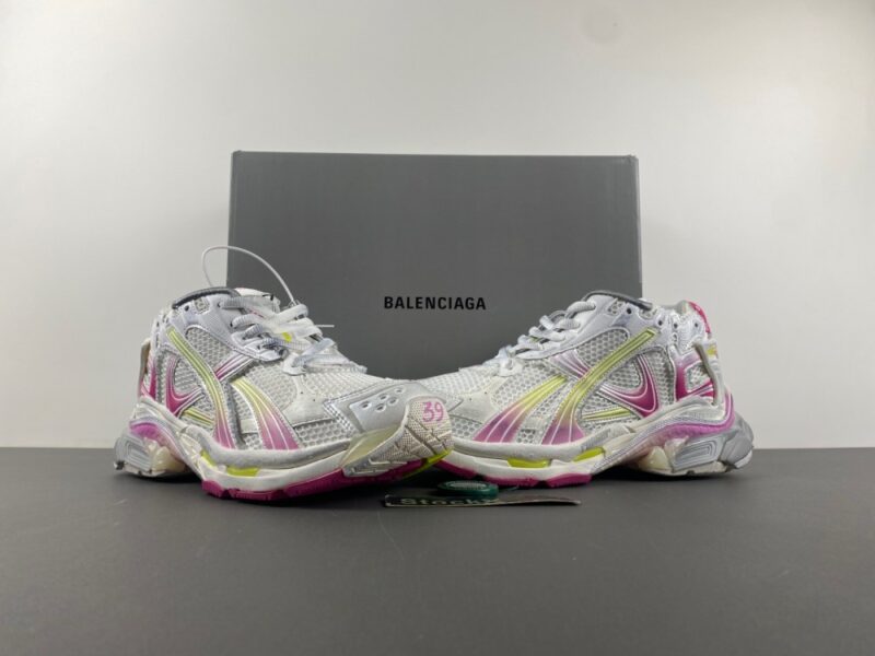 Balenciaga Runner Gradient Sneaker in White/pink/grey/neon Yellow - Image 7