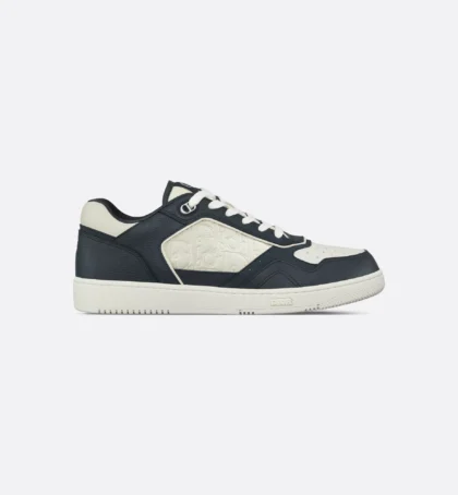 B27 Uptown Low-Top Sneaker Navy Blue and White Grained Calfskin with White Dior Gravity Leather