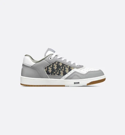 B27 Uptown Low-Top Sneaker Gray and White Smooth Calfskin with Beige and Black Dior Oblique Jacquard
