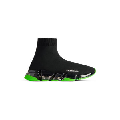 Speed 2.0 Full Clear Sole Recycled Knit Sneaker in Black/neon Green