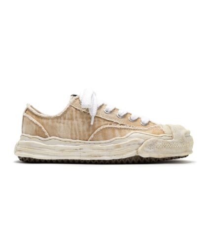 "HANK" OG Sole Bleach-Wash Denim Canvas Low-top Sneaker BEIGE
