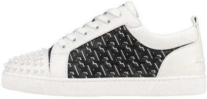 Christian Louboutin Louis Junior Spikes Orlato Flat 'CL Monogram - White Black'