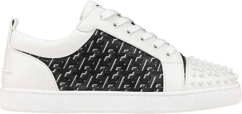Christian Louboutin Louis Junior Spikes Orlato Flat 'CL Monogram - White Black' - Image 3