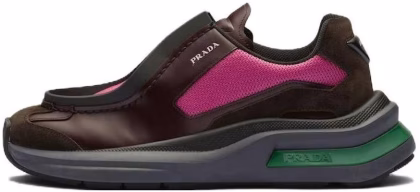 Prada Brushed Leather Sneakers Bike Fabric Suede Garnet Peony Pink