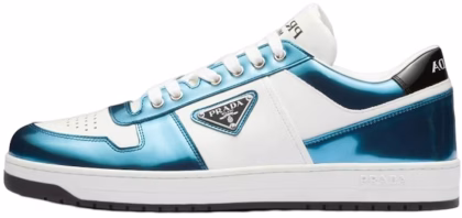 Prada Downtown Low Top Sneakers Leather White Metallic Blue