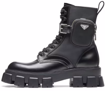 Prada Monolith Brushed Leather and Nylon Boot 'Black'