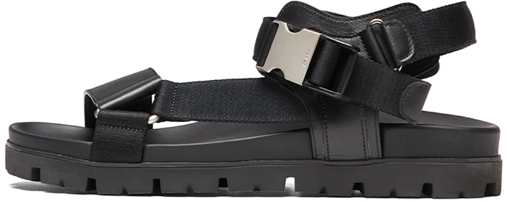 Prada Sporty Leather and Nylon Tape Sandal 'Black'