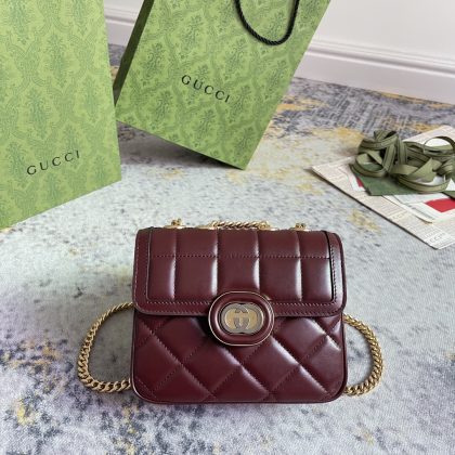 Gucci burgundy red Deco mini quilted leather shoulder bag