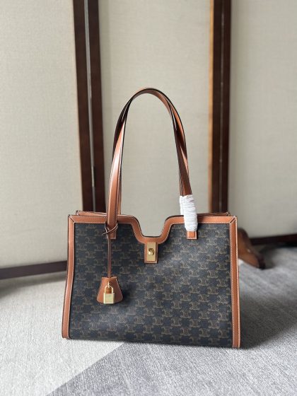 Celine 16 Triomphe Canvas & Leather Tote Bag