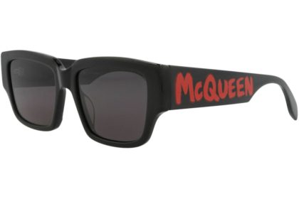 Alexander McQueen Square Rectangle Sunglasses Black Black Grey