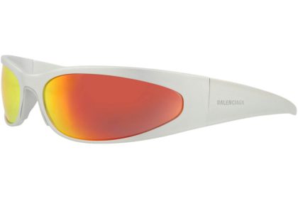 Balenciaga Shield-Frame Alluminium Sunglasses Silver Silver Red