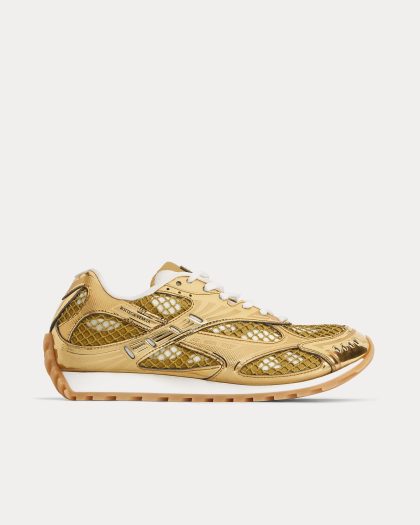 Bottega Veneta - Orbit Lightweight Technical Fabric & Mesh Gold / White Low Top Sneakers