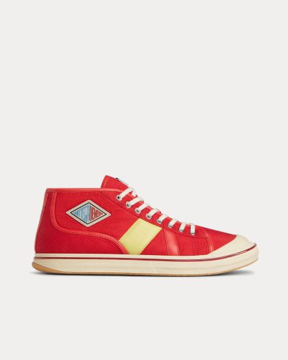 Bottega Veneta - Eliot Canvas & Leather Scarlet / Tomato High Top Sneakers