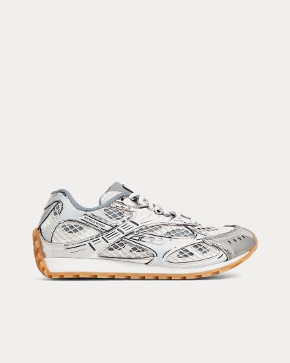 Bottega Veneta - Orbit Silver / White / Optic White Low Top Sneakers