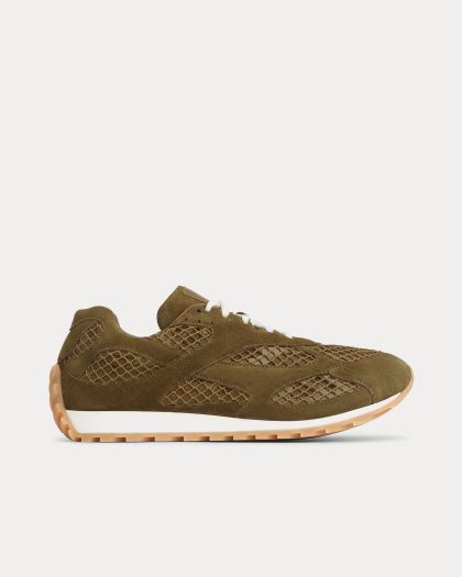 Bottega Veneta - Orbit Suede & Mesh Olive Oil Low Top Sneakers