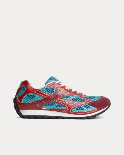 Bottega Veneta - Orbit Lightweight Technical Fabric, Suede & Mesh Turquoise / Cherry Low Top Sneakers